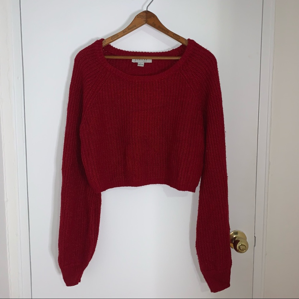 Red Cropped Knit Sweater
